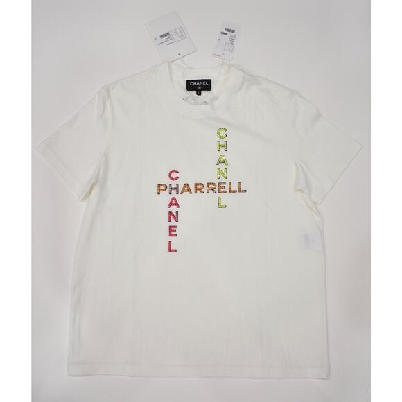 CHANEL Tops - Chanel X Pharrell Capsule Collection White Short Sleeve Crystal Tee Shirt RARE S